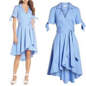 Eliza J Blue Stripe Faux Wrap Shirtdress size 4